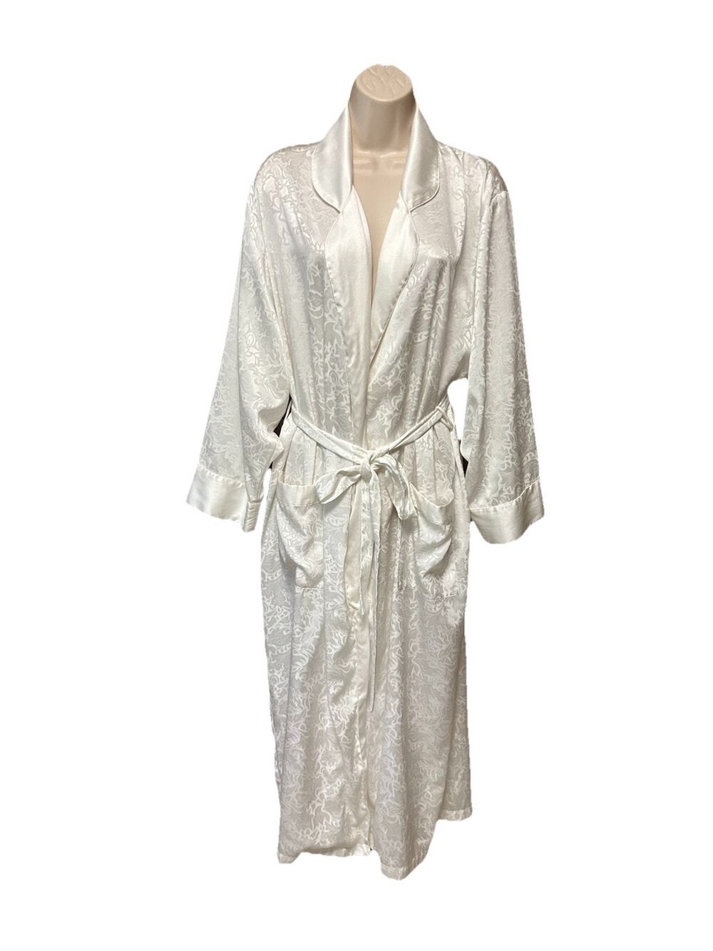 Vtg Gold Label Victoria’s Secret sz M Robe Long White Jacquard Full Length E26